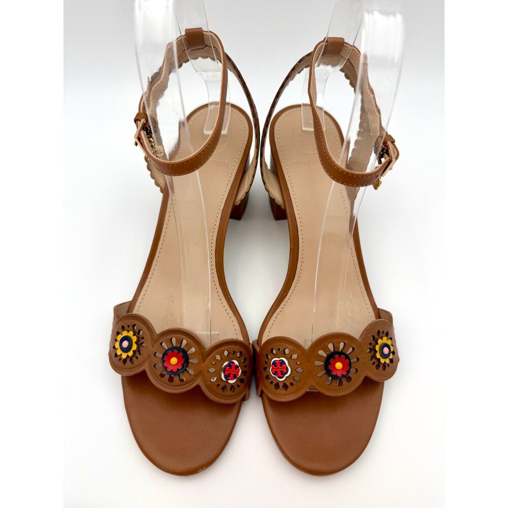 Tory Burch Marguerite Beaded Sandals Brown Leather Multi Size 7.5 Ankle Strap - Picture 2 of 16